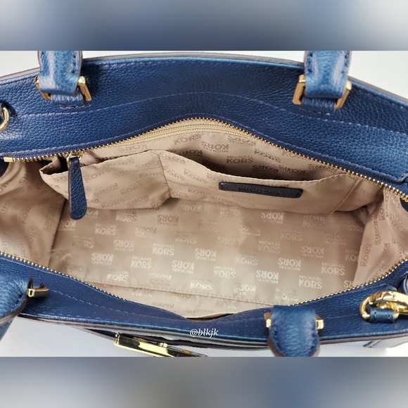 Michael Kors Karson Large Leather Satchel And Wallet Set *Denim/Navy* EUC - Picture 9 of 17
